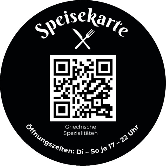Etiketten-Vorlage Speisekarte mit QR-Code.
