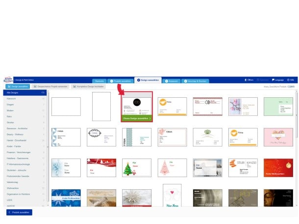 Visitenakrten Designs auswählen
