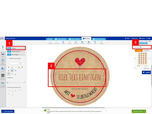 Etikett gestalten Textfeld einfügen