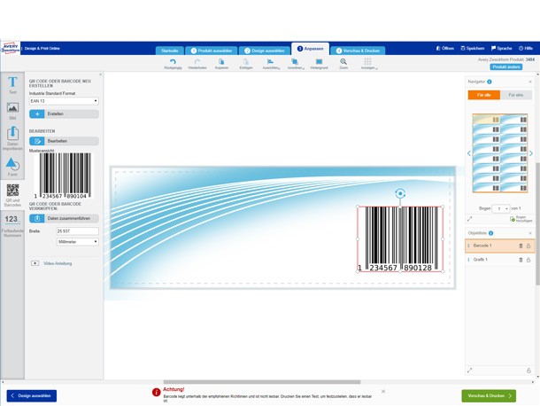 Barcode positionieren