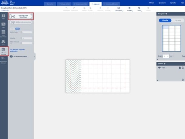 Ansicht in DPO Software, wie man einen QR Code einfügt.