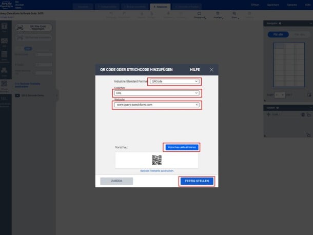 Ansicht, wie in DPO Software ein QR Code erstellt werden kann.