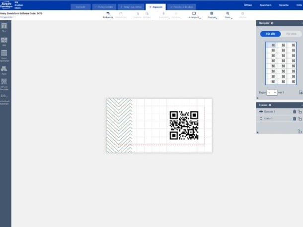 Ansicht in DPO, wie man den QR Code auf Etikett positioniert.