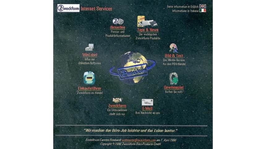 Erste Zweckform webseite aus dem Jahr 1996