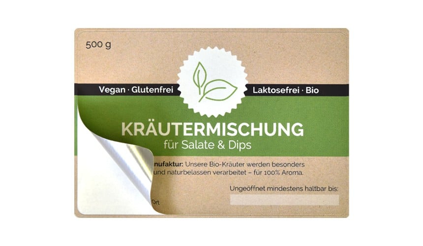 Lebensmitteletikett mit Aluminiumbeschichtung