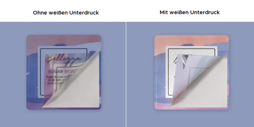 Transparentes Etikett mit weißen Unterdruck_Unterschied