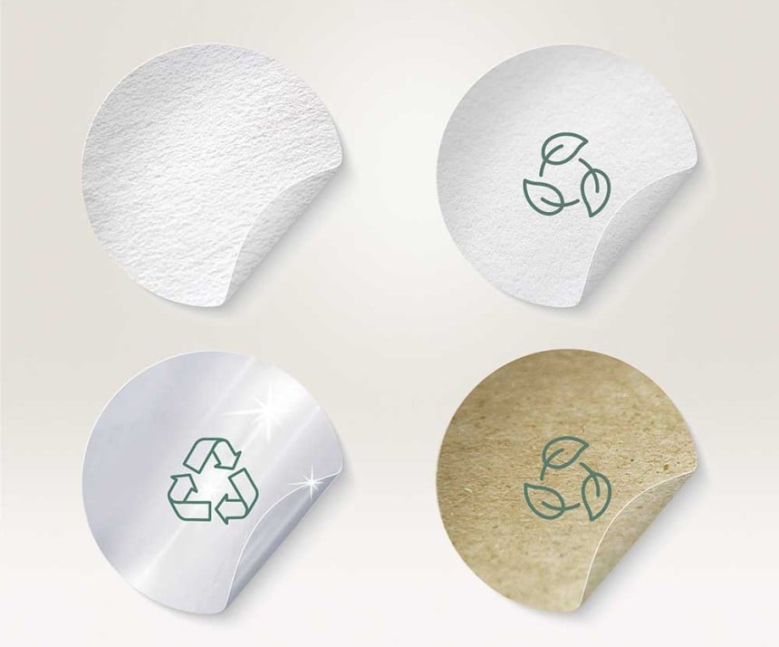 Eine Übersicht der Material-Icons für Nachhaltige Materialien für Rollenetiketten