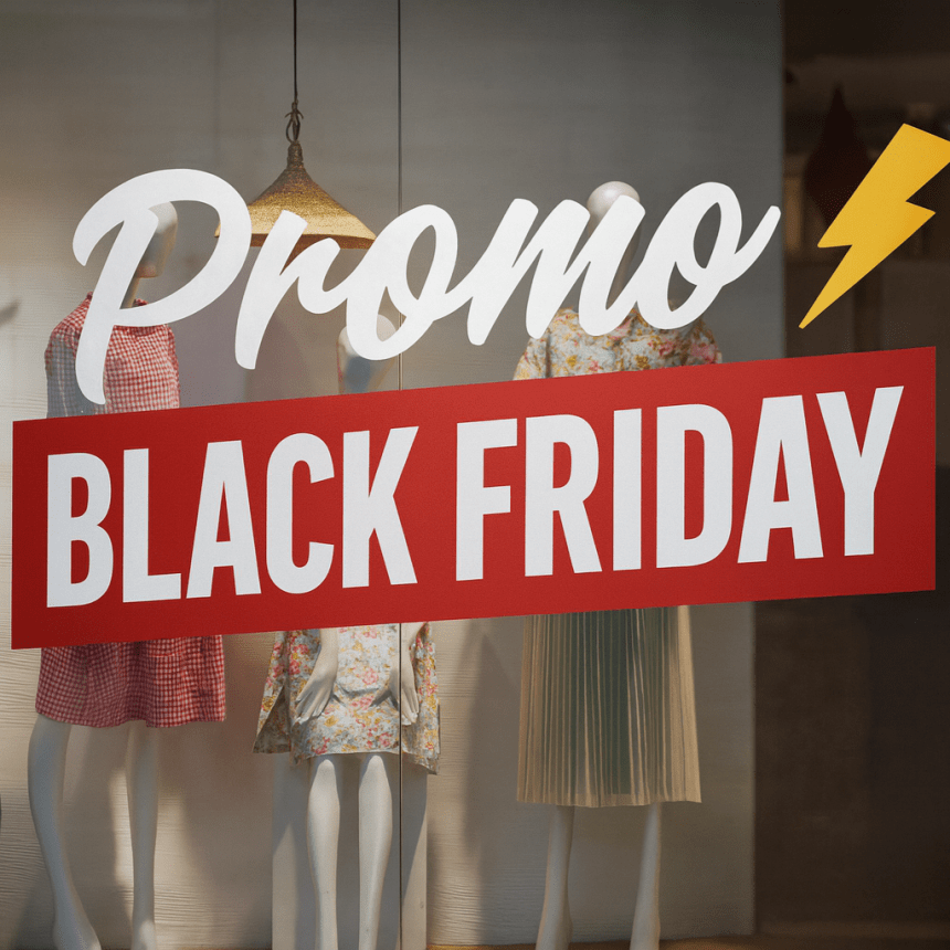 Bild zeigt Schaufensterwerbung für den Black Friday.