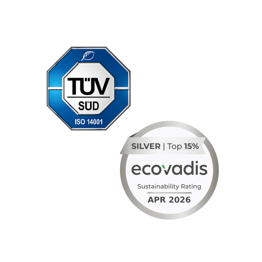 Das Bild zeigt die Logos für TÜV & Ecovadis.