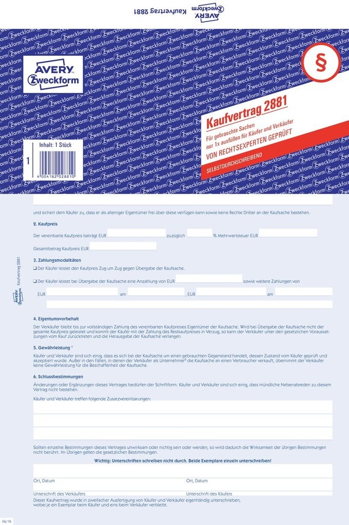 Kaufvertrag 2881 Avery Zweckform