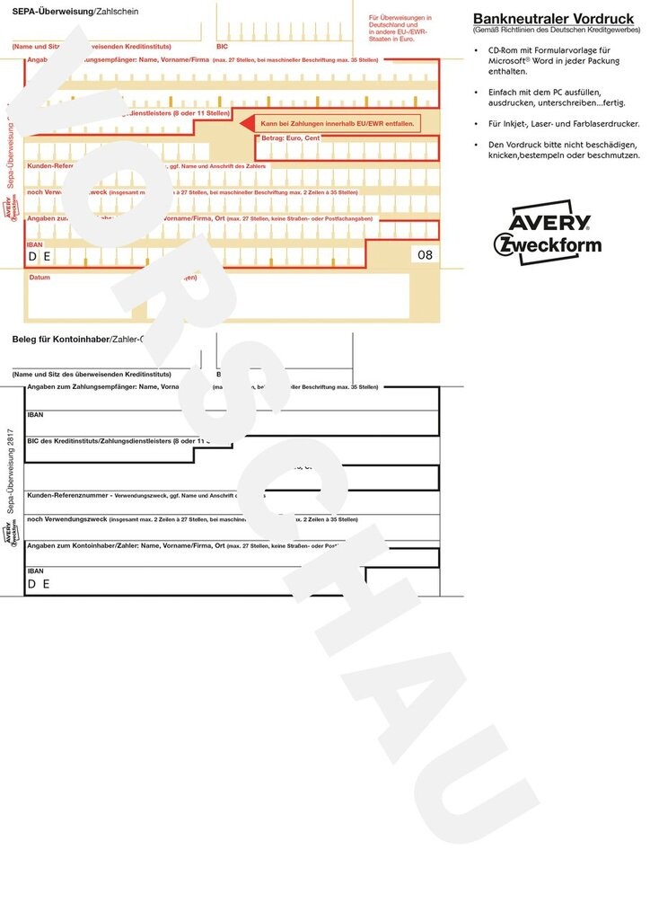 Sepa-Überweisung 200-Blatt | 2817-200 | Avery Zweckform