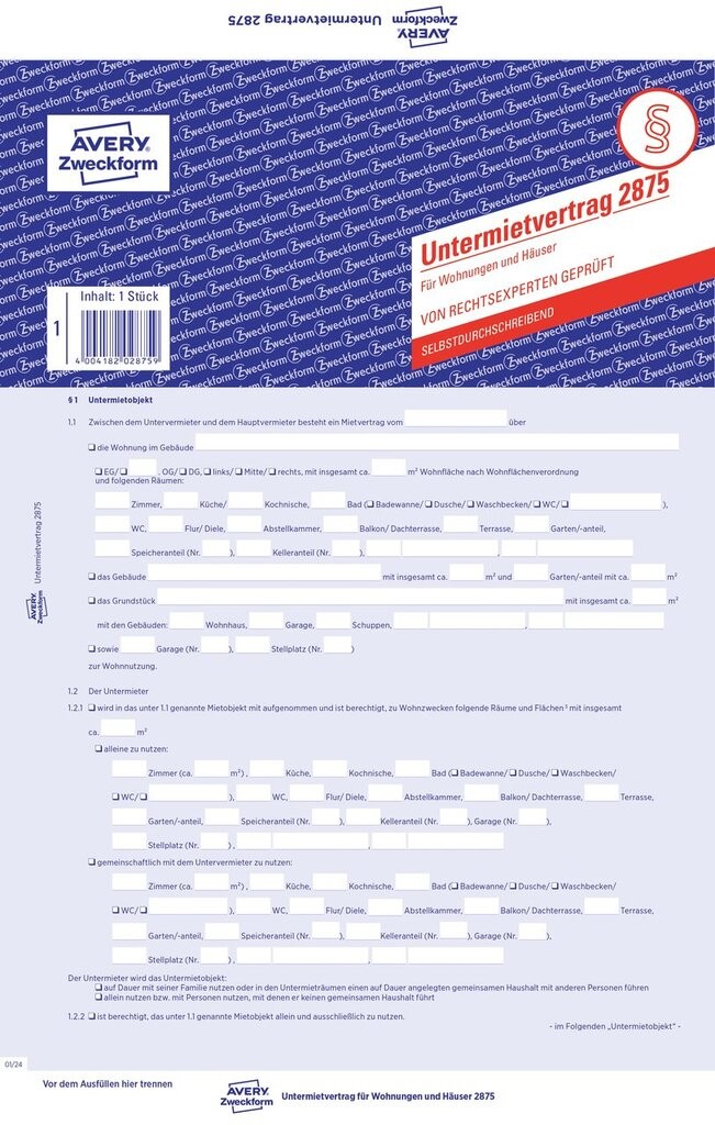 Untermietvertrag 2875 Avery Zweckform
