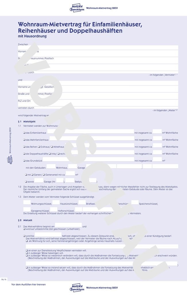 Wohnraum Mietvertrag 2859 Avery Zweckform