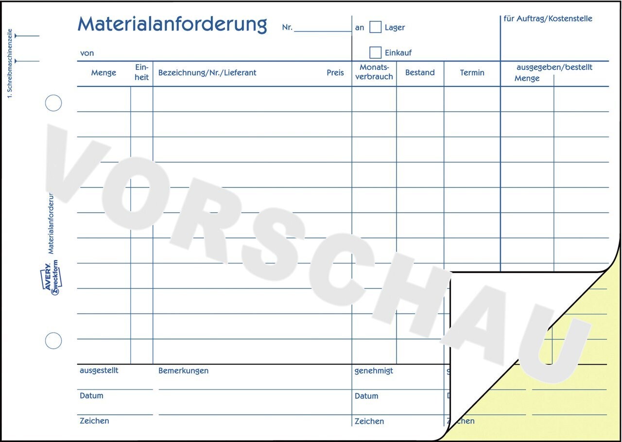Materialanforderung | 1110 | Avery Zweckform