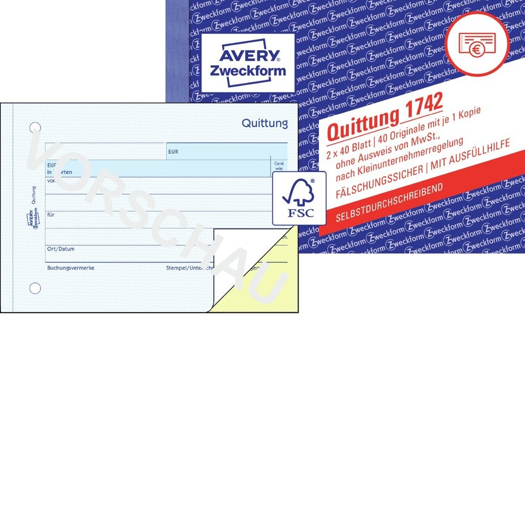 Quittung Kleinunternehmer Ohne Mwst 1742 Avery Zweckform