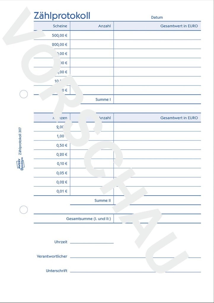Zählprotokoll | 307 | Avery Zweckform