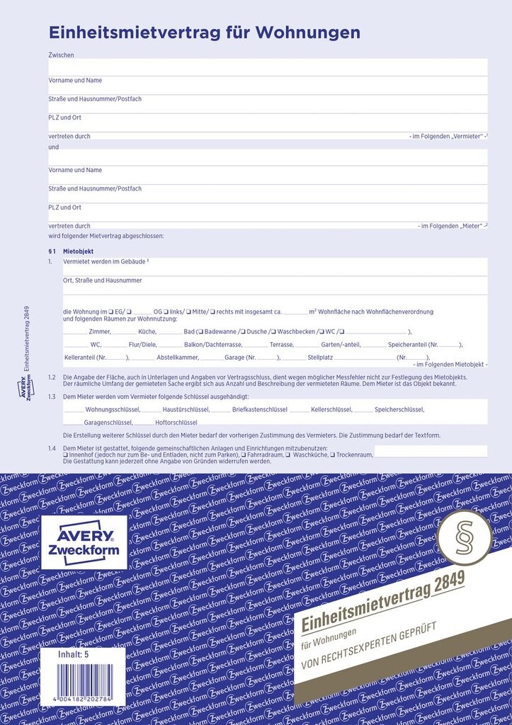 Einheitsmietvertrag für Wohnungen | 2849 | Avery Zweckform