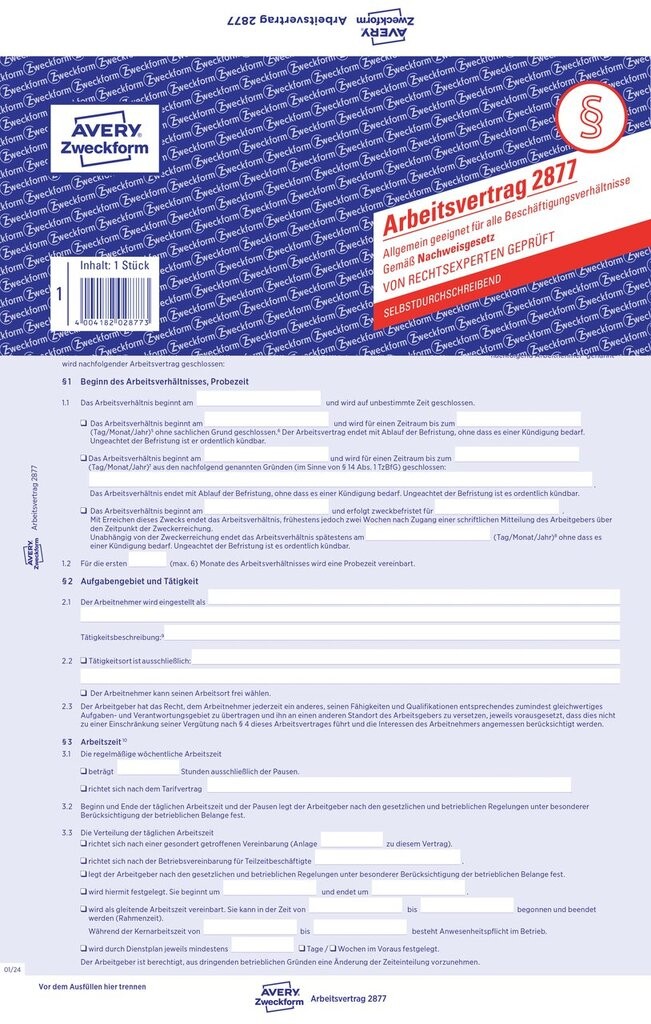 Arbeitsvertrag 2877 Avery Zweckform