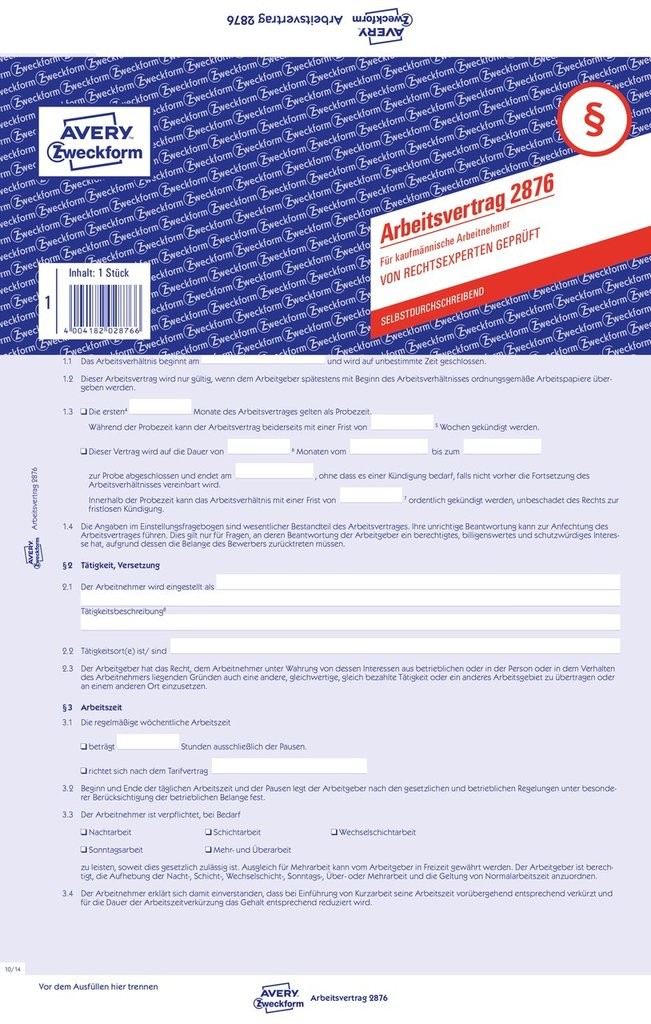 Arbeitsvertrag 2876 Avery Zweckform