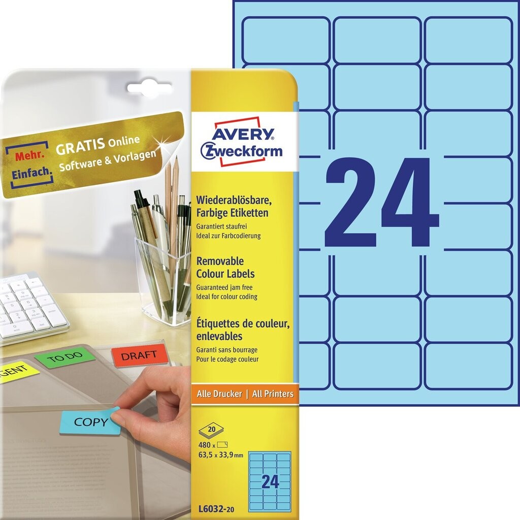 Organisations etiketten l6032 20 avery zweckform