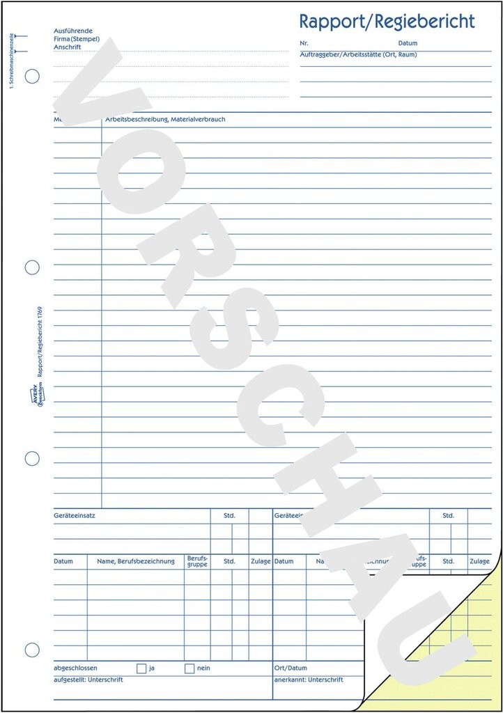 Rapport/Regiebericht | 1769 | Avery Zweckform
