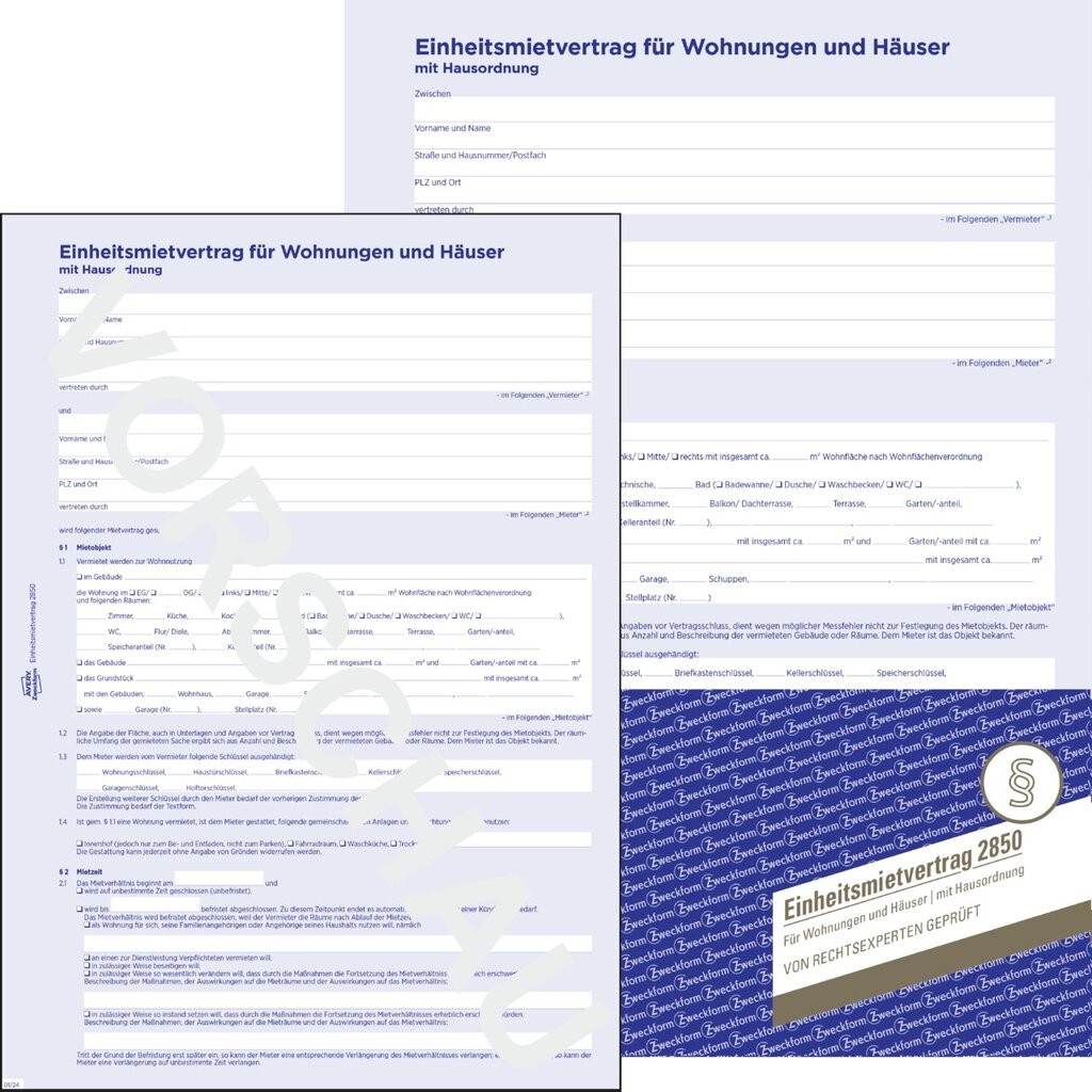 Einheitsmietvertrag für Wohnungen und Häuser | 2850 ...