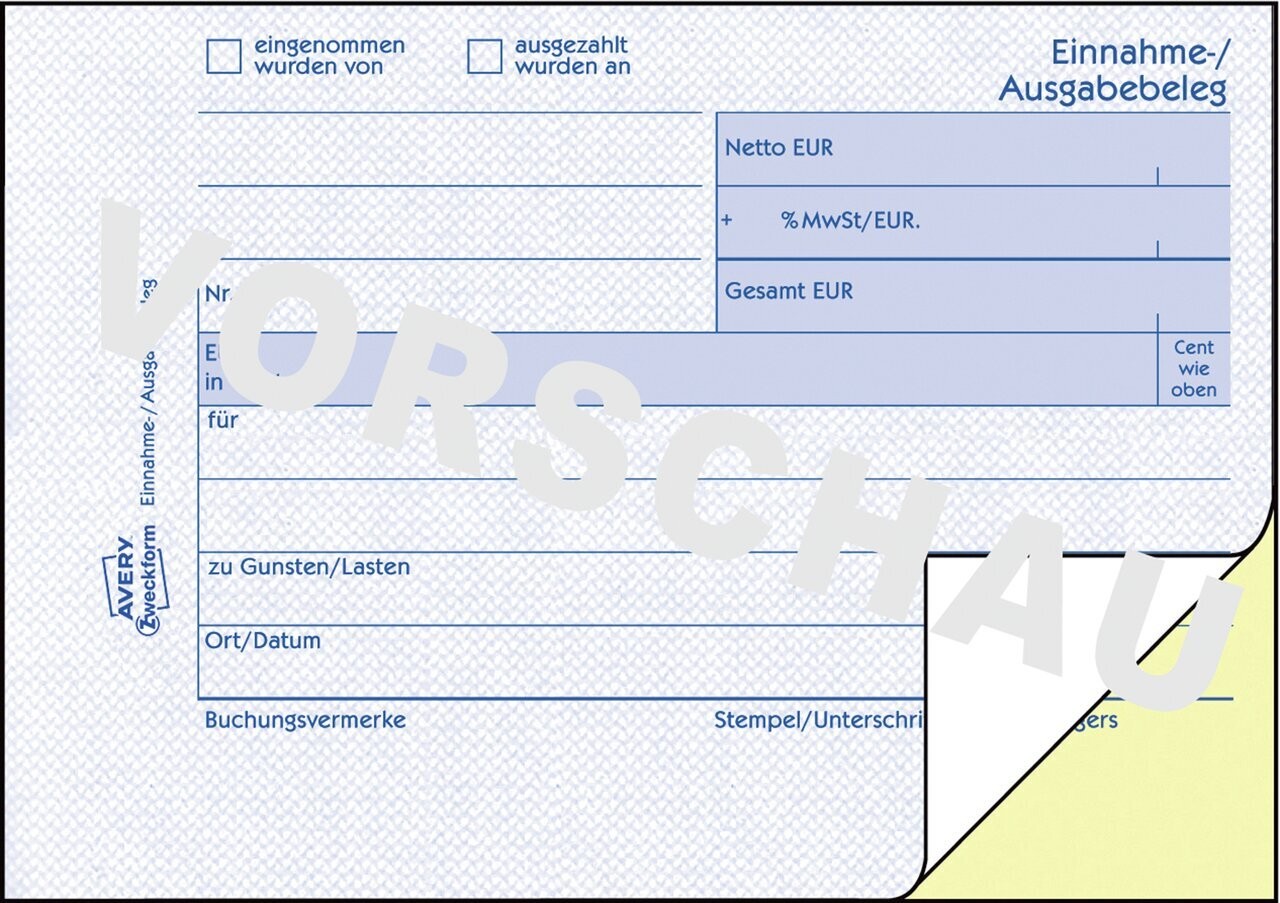 Avery Zweckform Einnahmebeleg 304 A6 quer 50 Blatt grün