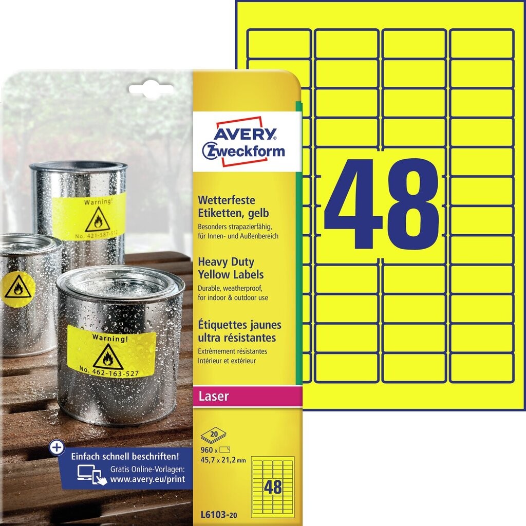 Wetterfeste Etiketten L6103 20 Avery Zweckform