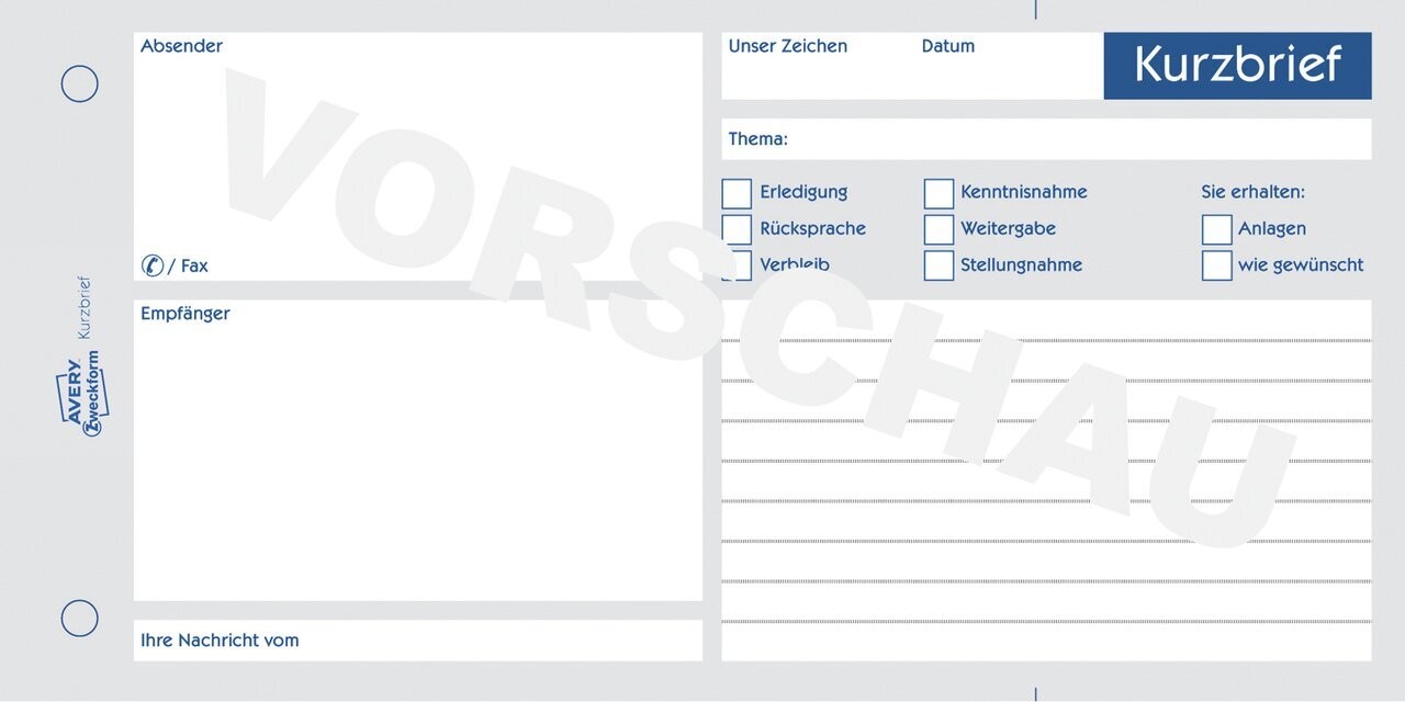 Kurzbrief 1020 Avery Zweckform