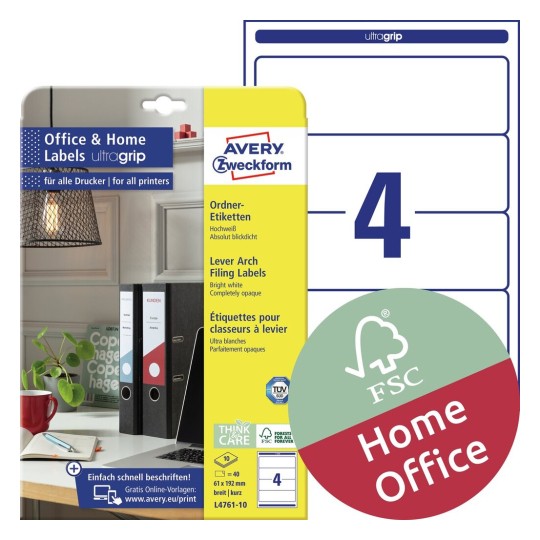 Ordner Etiketten L4761 10 Avery Zweckform The completely opaque filing labels cover old writing and labelling reliably for a clean organization. avery