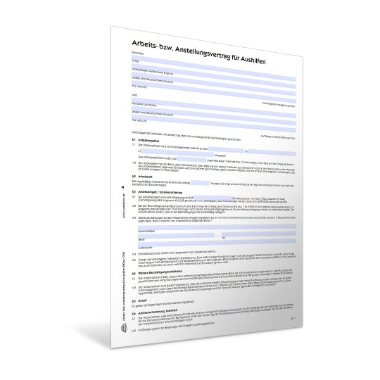 Arbeits- bzw. Anstellungsvertrag für Aushilfen PDF und Word Vorschau
