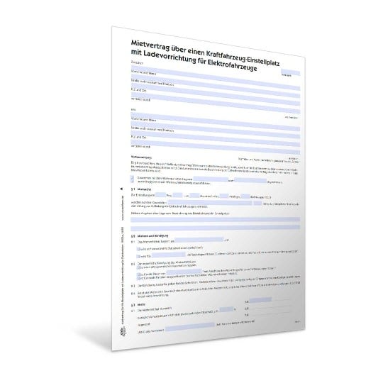 Mietvertrag über einen Kraftfahrzeug-Einstellplatz mit Ladevorrichtung für Elektrofahrzeuge PDF und Word Vorschau