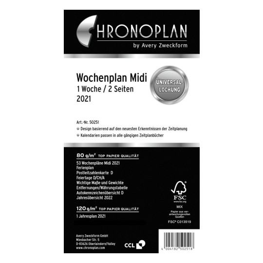 Chronoplan Wochenplan 50251 Avery Zweckform chronoplan kalender 2021