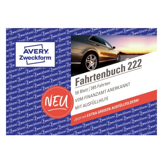 Fahrtenbuch 222 Avery Zweckform Din a6 quer, für pkw, block 40 blatt. fahrtenbuch 222 avery zweckform