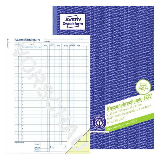 Kassenabrechnung 1227 Avery Zweckform