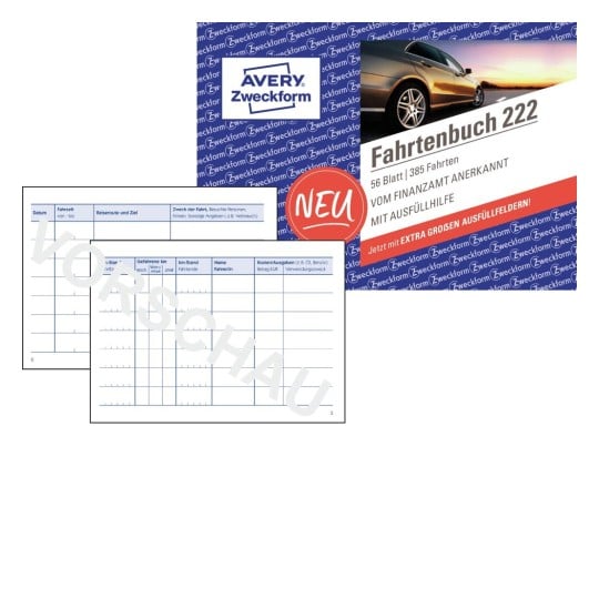 RNK Fahrtenbuch A6 quer für PKW 32 Blatt, Schema über 2 Seiten