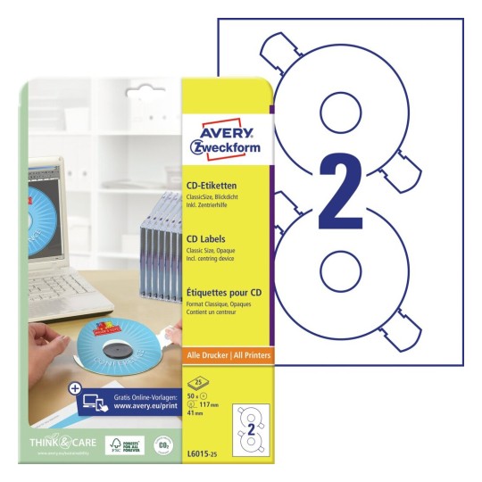 CD-Etiketten Ø 117 mm, Inkjet, Laser s/w, Farblaser, SuperSize