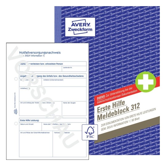 Erste Hilfe Meldeblock 313 Avery Zweckform