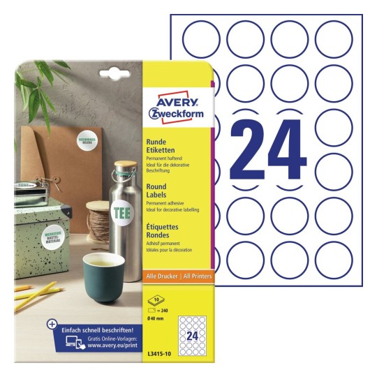Runde Etiketten L3415 10 Avery Zweckform