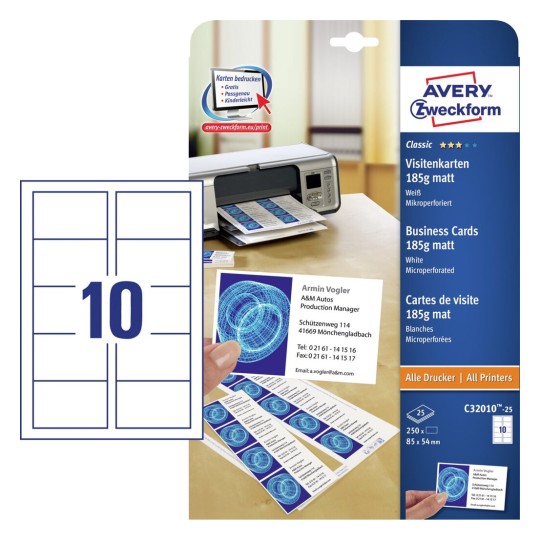 Visitenkarten Zum Bedrucken Gunstig Kaufen Avery Zweckform