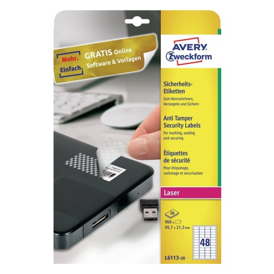AVERY Zweckform L6112-20 Sicherheitsetiketten zum Versiegeln 24 pro Blatt 40 mm Durchmesser 480 Etiketten