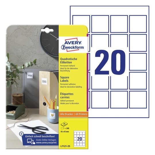 Quadratische Etiketten L7121 25 Avery Zweckform