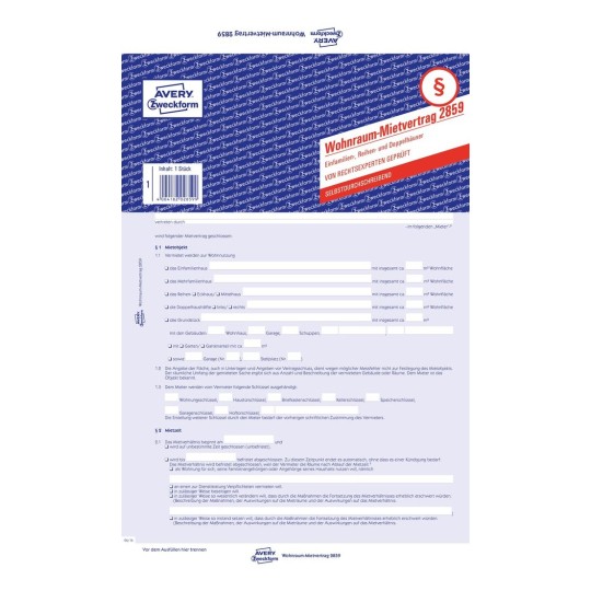 Einheitsmietvertrag Für Wohnungen Und Häuser 2873 Avery Zweckform