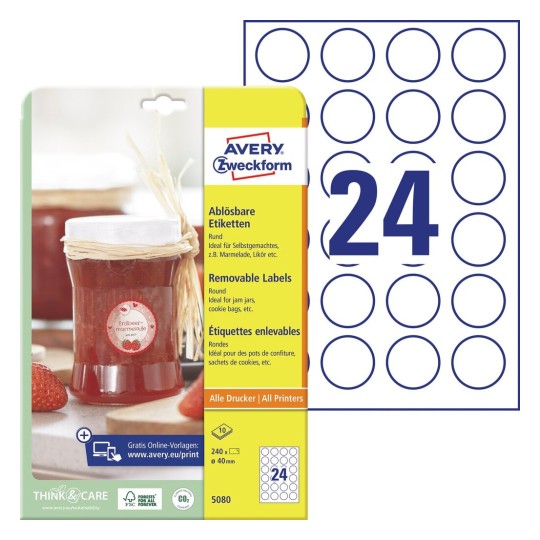 Avery Zweckform Etiketten Etiketten rund ablösbar A4 30mm 10 Bogen/480