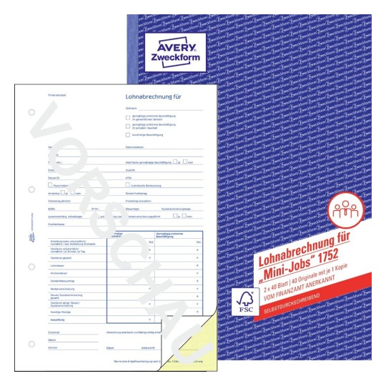 Die Geringfügig Beschädigte Sendung Wird Nachverpackt Lohnabrechnung für geringf. Beschäftigte | 1752 | Avery Zweckform