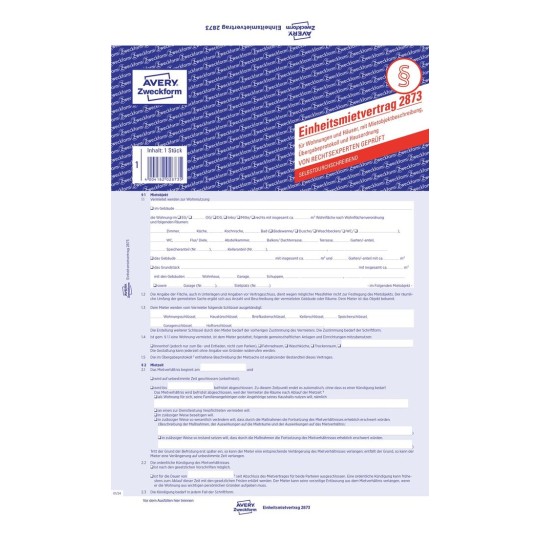 Einheitsmietvertrag für Wohnungen und Häuser | 2873 | Avery Zweckform
