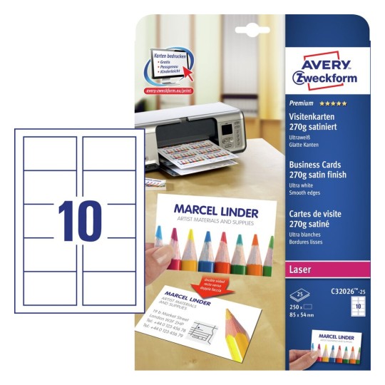Avery 200 Visitenkarten für Laserdrucker elfenbeinfarben 5876 beidseitig bedruckbar Clean Edge