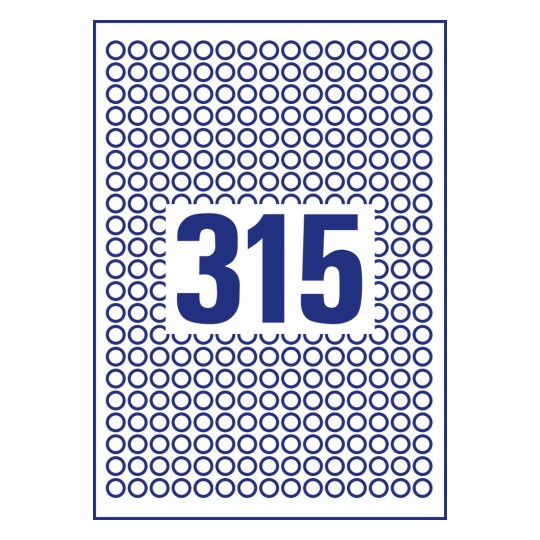 Stanzzeichnung Einzelbogen A4, Artikel: 6221-10, Runde Etiketten, Format: ⌀ 10 mm, 315 Etiketten/Bogen