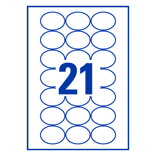 Stanzzeichnung Einzelbogen A4, Etiketten, 50 x 37 mm, 21 Etiketten/Bogen, Oval