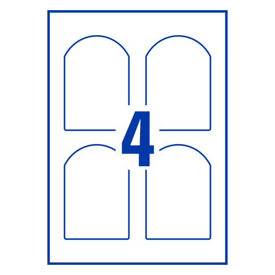 Stanzzeichnung Einzelbogen A4, Artikel: 75x110-AR, 75 x 110 mm, 4 Etiketten/Bogen